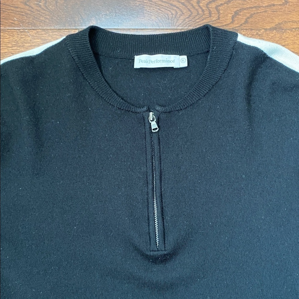 Peak Performance Half-Zip Ski Sweater Size XL Black + Off-White Stripes Merino - Picture 2 of 12